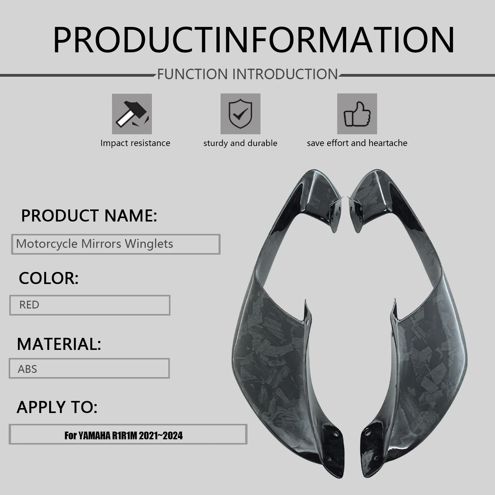 لياماها R1 R1M 2021-2024 YZF-R1 دراجة نارية المرايا الجنيحات الهوائية downforce الجانب أجنحة المفسد هدية غطاء #2