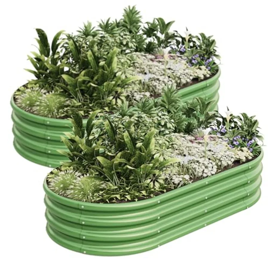 

Oval Raised Garden Bed Kit, 4x2x1ft 2pcs, Galvanized Metal Planter Garden Boxes for Outdoor, for Vegetables, Fruits, Flower