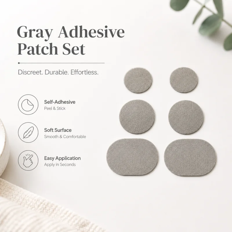 6Pcs Gray Fabric Repair Patches Self‑Stick, Durable Shoe Hole Crack Cover Patches for Sneaker Footwear Fix