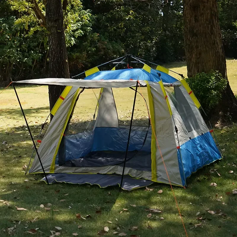 Waterproof 4 Person Family Camping Tent with One Bedroom Outdoor Square Fiberglass Pole Single Layer