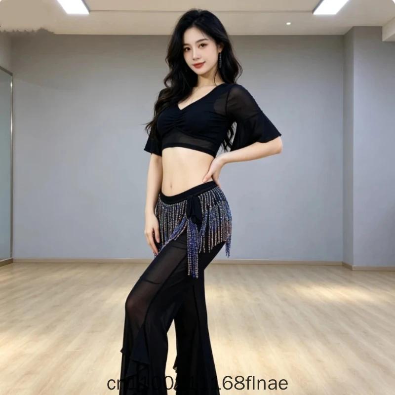 Dancer Belly Dance Costume New Pants Set Mesh Oriental Dance Performance Practice Team Women's Clothing
