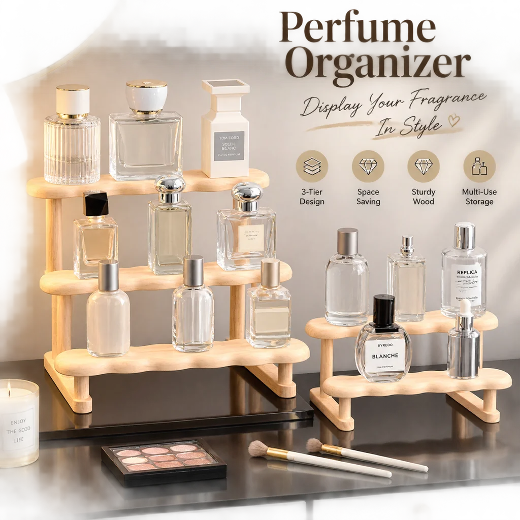New 2/3 Tier Trapezoidal Wooden Display Shelf Desktop Riser Stand for Perfume Figures Dolls Office Stationery Storage Organizer