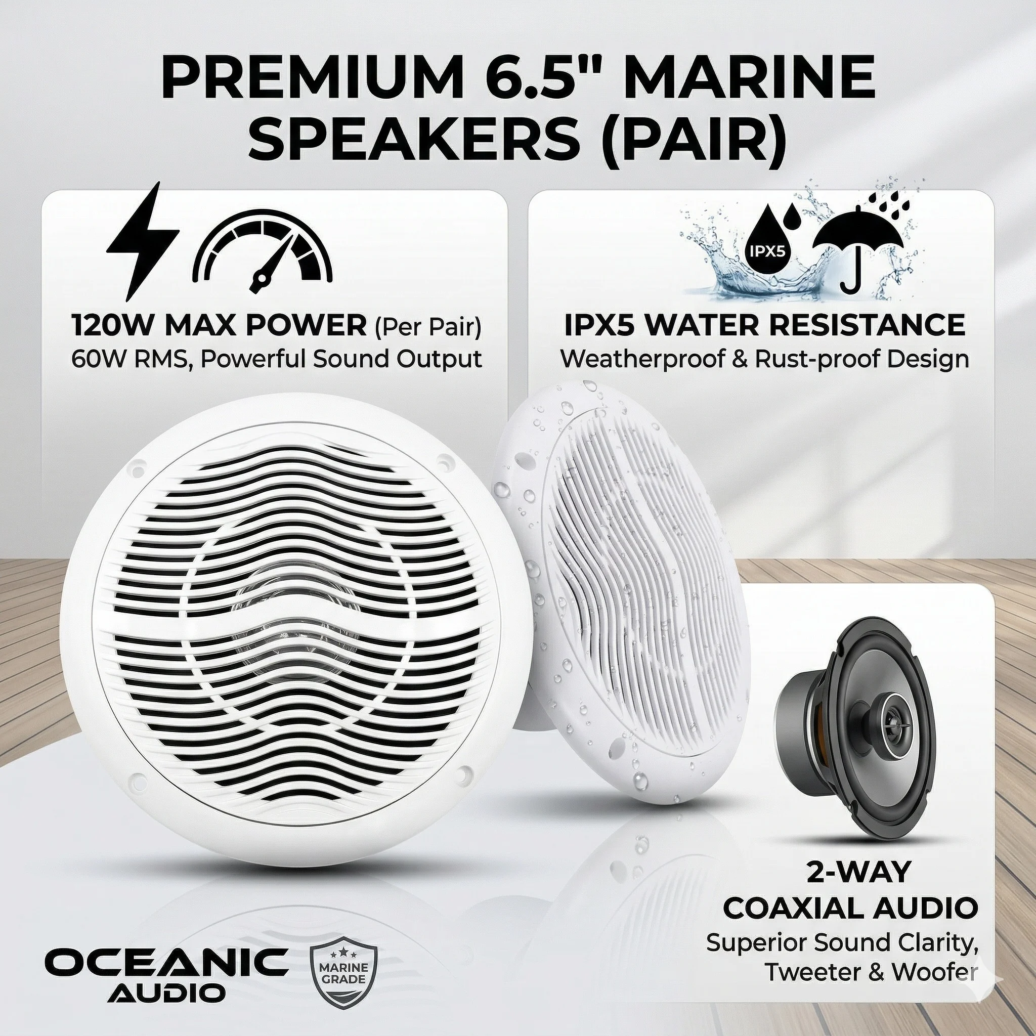 

Herdio 6.5 Inch Marine Waterproof Speaker 120W 2-Way And Weather Resistant Outdoor Stereo Ship Speakers Ideal For ATV UTV