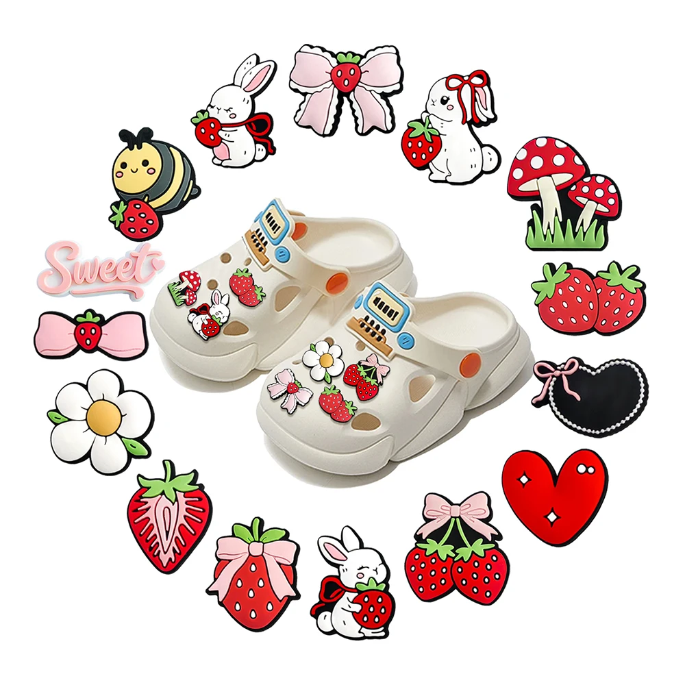 Cute Rabbit strawberry Shoe Charms Accessories Orange Jujutsu Kaisen Shoe Decoration Claw Fish Bone Clog Pin for Men Grils Gift