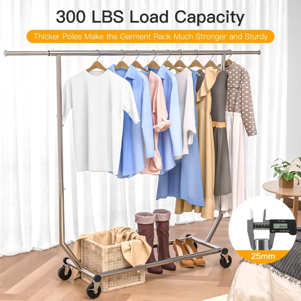 

Clothes Rack Heavy Duty Metal Garment Rack Standing Rolling Clothing Rack for Hanging Clothes with Sturdy Wheels