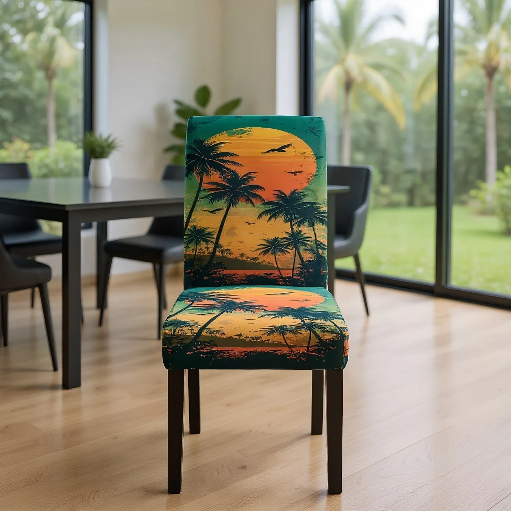 

4/6 шт. домашний чехол на стул в стиле тропического леса с лесным принтом, другие чехлы из спандекса, моющийся домашний чехол на обеденный стул