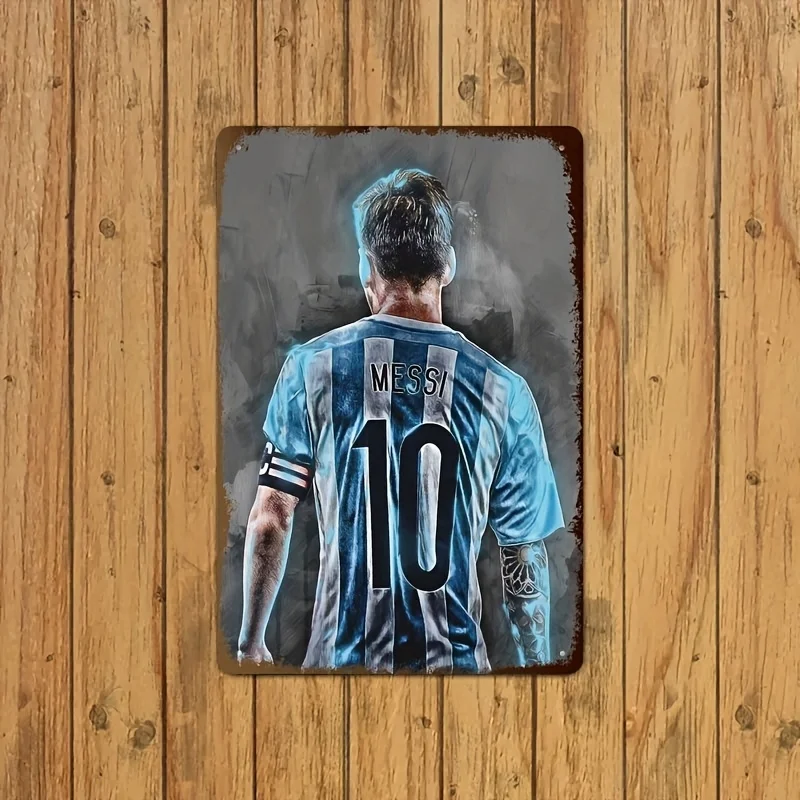 Retro Metal Tinplate Wall Art - Vintage Soccer Player in Argentina Jersey #10, Durable Iron Plaque Sign for Home Bar Cafe Garag