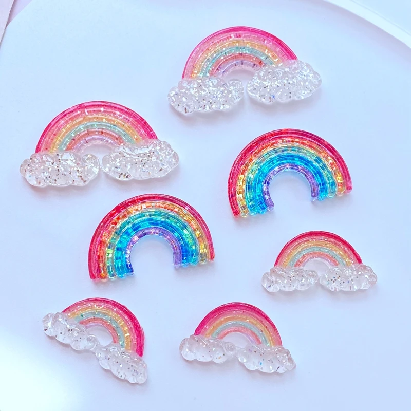 10Pcs New Mixed Cartoon Mini Shining Rainbow Flat Back Resin Cabochons Scrapbooking DIY Jewelry Craft Decoration Accessorie