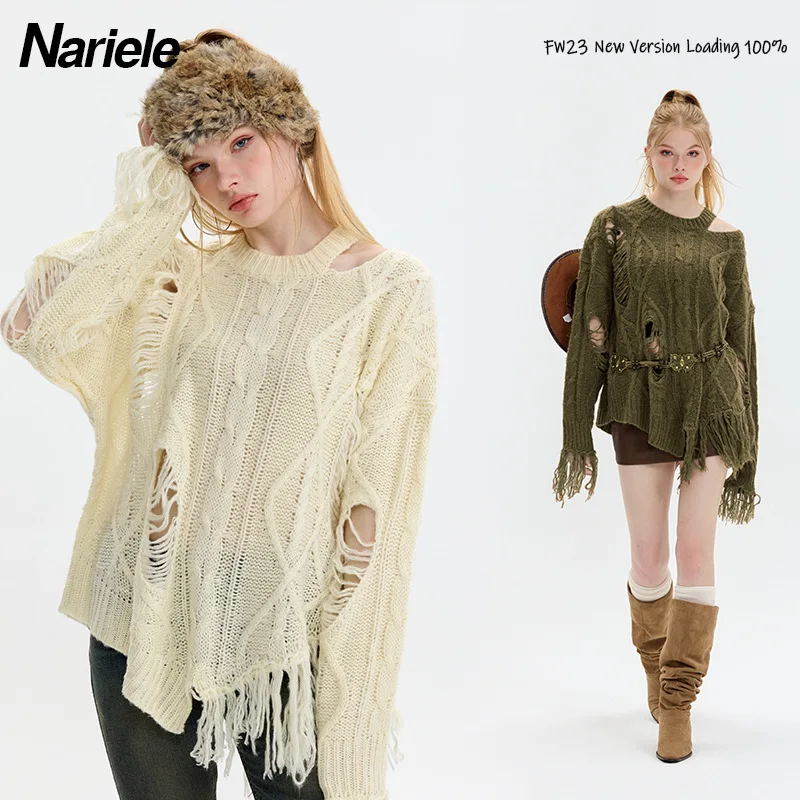 

HeyHenry Свободный трикотаж с длинными рукавами и полыми отверстиями, европейско-американский модный свитер в ленивом стиле для пар