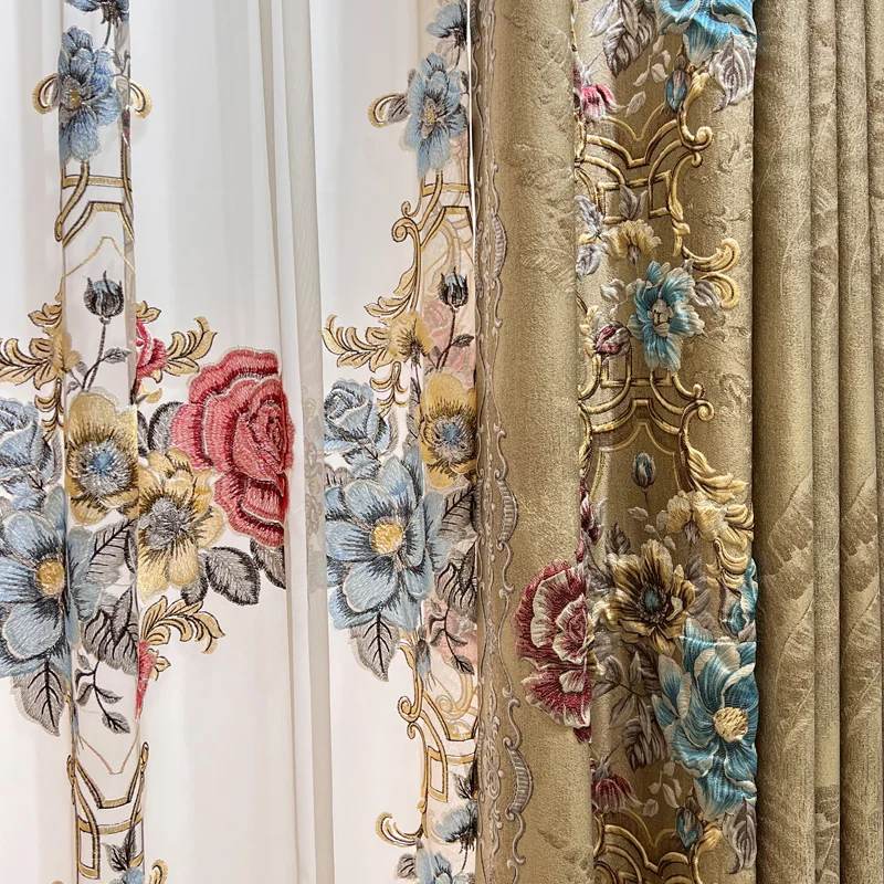 

high-grade European chenille embroider relief shade livingroom valance curtain tulle M1588