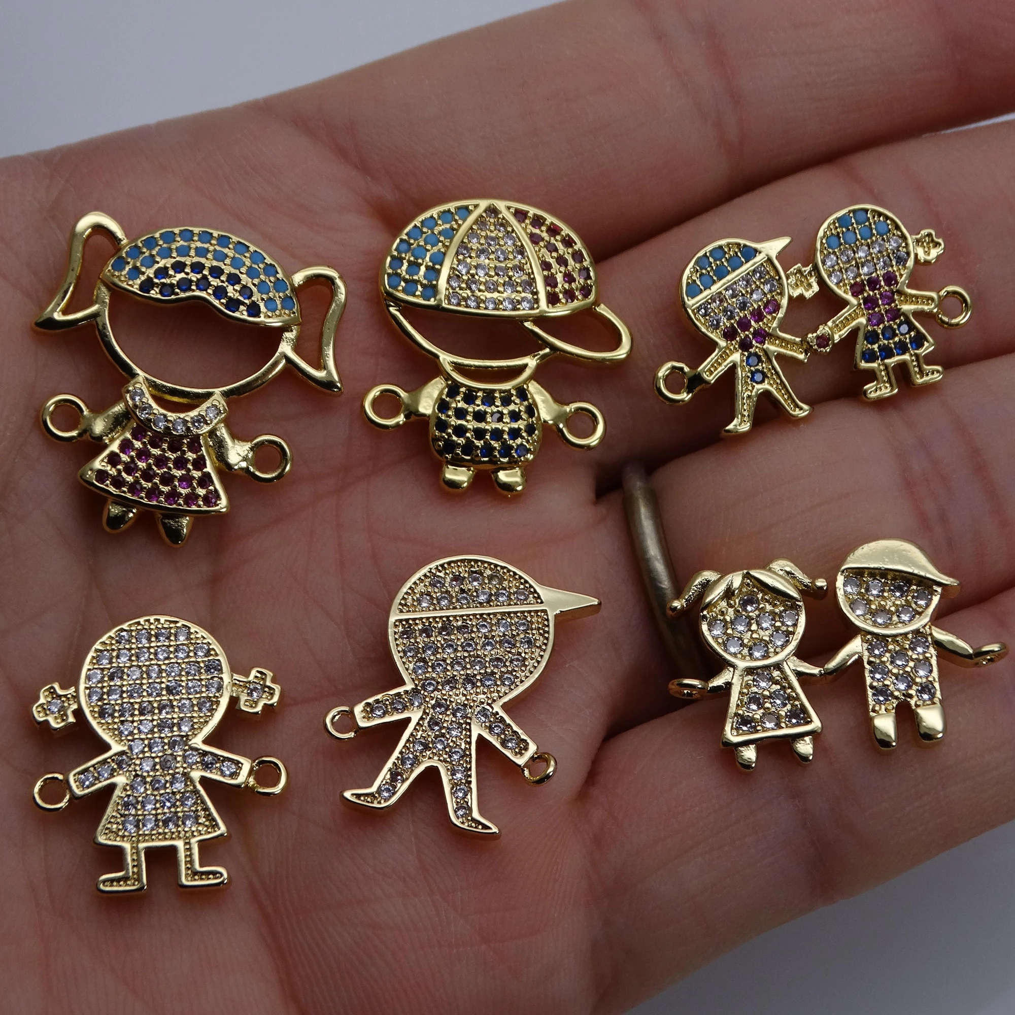 Micro zircon inlaid Cute girl boy Style hand card accessory Link bracelet  zircon doll for Jewelry Making accessory