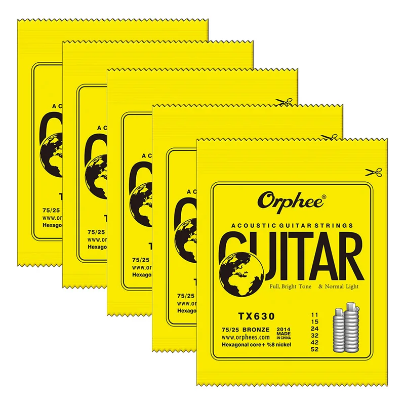 LOOK 5sets Orphee Acoustic Guitar Strings 75/25 Bronze Hexagonal Core 8%Nickel Nano Coating Colorful Ball End Full Bright Tone