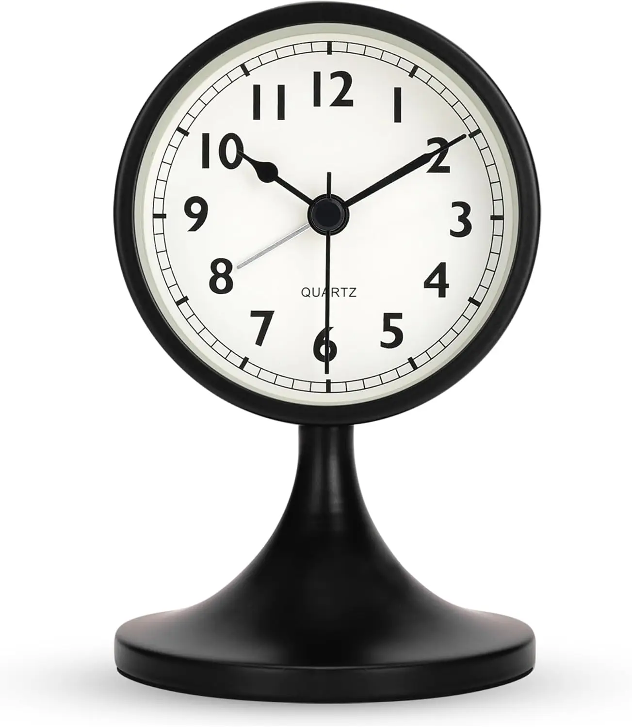 Analogue Alarm Clock with Snooze Function, Night Light, Silent Table Clock Metal Black, Vintage Table Clock without Ticking