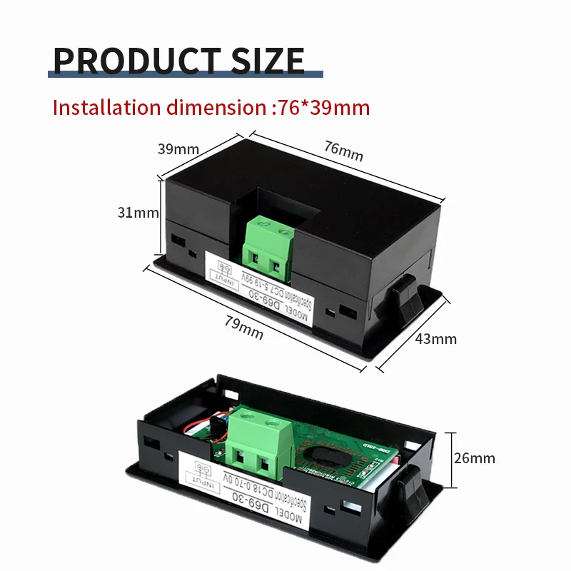 D69-30 DC Voltmeter Digital Display DC12V24V72V100V LCD Meter Head Two Wires Direct High Precision Low Power Consumption