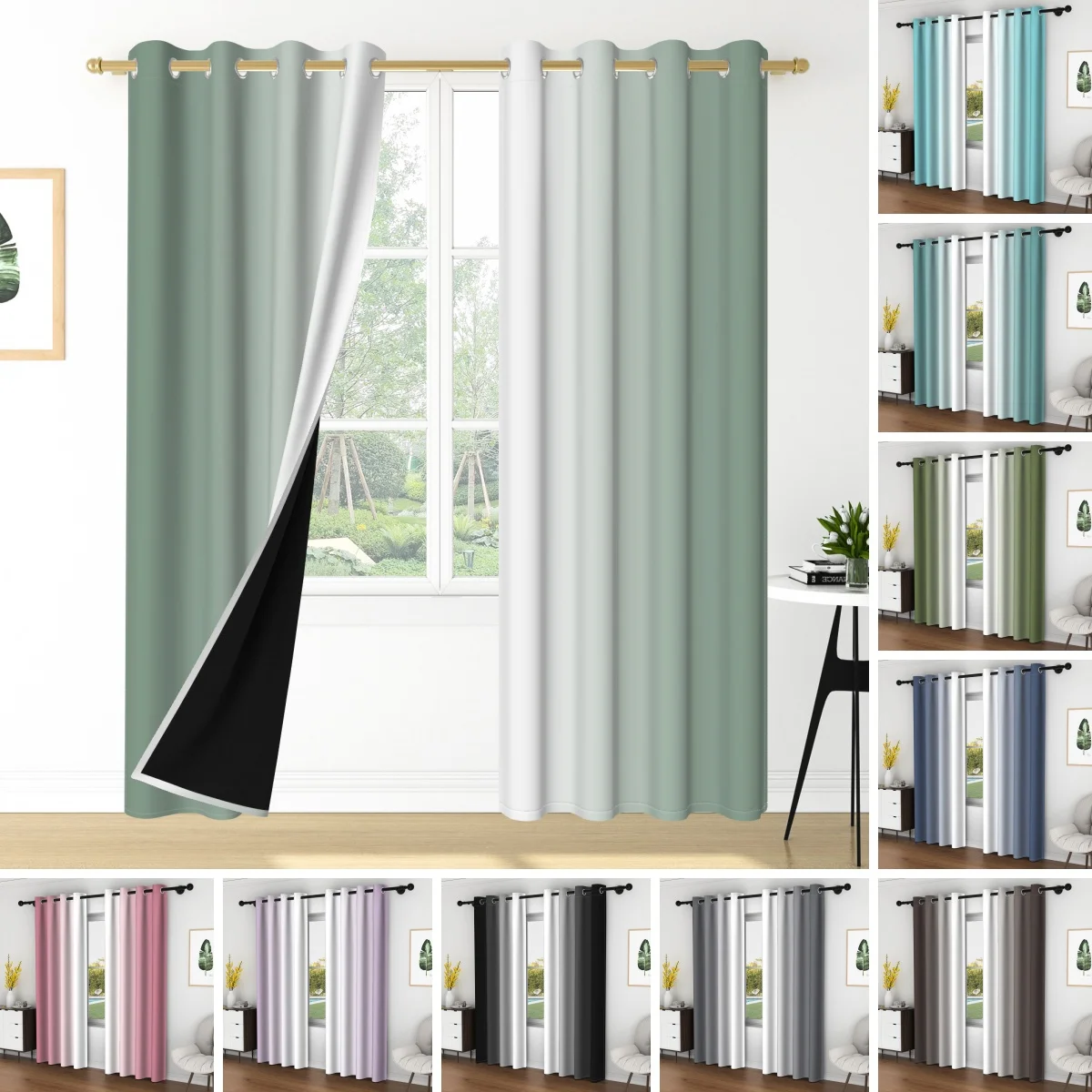 2pcs Modern 100% Blackout Curtain with Grommets Total Privacy Drapes for Bedroom, Living Room, Dining Room, Bathroom, Home Decor