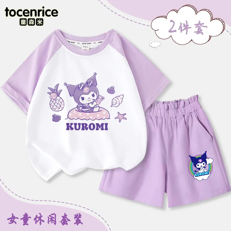 

Girls Boys Kawaii Sanrio Baby Short Sleeve Shirt Pants Set Cute Cartoon Kuromi Children Casual Baby Clothes Gifts for Kids