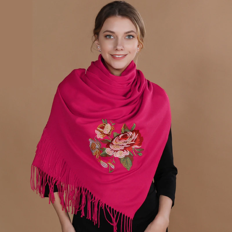 

Новый зимний теплый кашемировый шарф, женское одеяло с вышивкой пиона, пашмины, толстая шаль, шейный платок, модное пончо Bufanda Echarpe