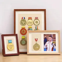 Solid Wood Shadow Box Frame For Medal Marathon Medals Display Frame Wall Badge Photo Frame Large Capacity Medal Showcase