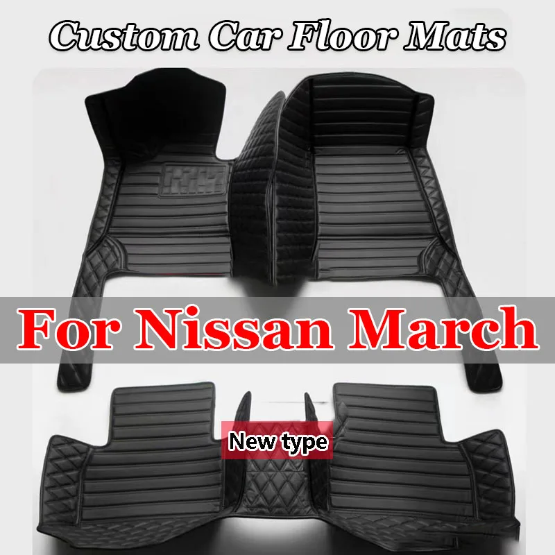 LHD Car Floor Mats For Nissan March 2019 2018 2017 2016 2015 2014 2013 2012 2011 2010 Auto Accessories Waterproof Decor Carpets