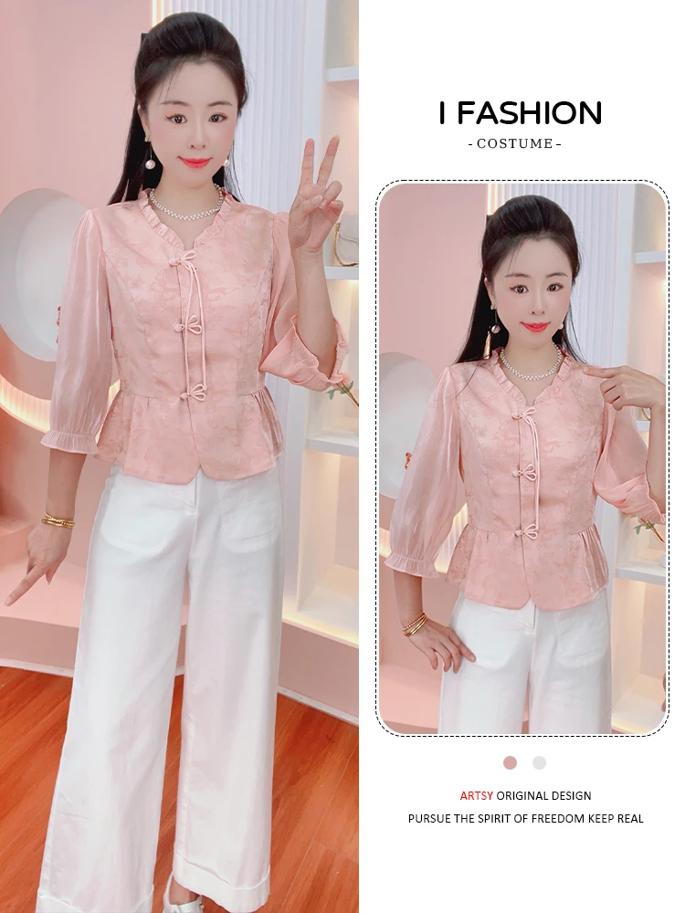 เสื้อสตรีแฟชั่นสุดฮิตสำหรับต้นฤดูใบไม้ร่วง ดีไซน์ทันสมัย ทรงเข้ารูป สวมใส่สบาย ทรงหลวม แขนเจ็ดส่วน คอวี ระบายอากาศได้ดี...