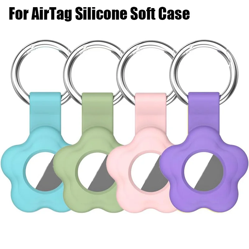 For AirTag Holder Flower Silicone Soft Case with Keychain Anti-Lost Protective Cover for Key Luggage Pet for Air Tag Accessories