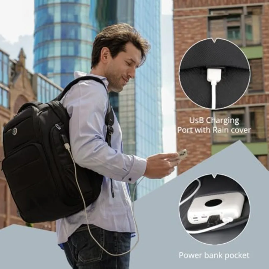 حقيبة ظهر للأعمال بتصميم Swissdigital للتدليك للرجال مع منفذ شحن USB بسعة كبيرة وطارد للماء وظهر الكمبيوتر #4