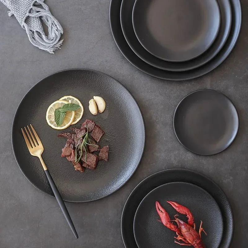 Ins Tagram-Plato de carne de estilo nórdico, plato de comida occidental mate, vajilla de cerámica, resistente a los arañazos, plato de verduras esmerilado