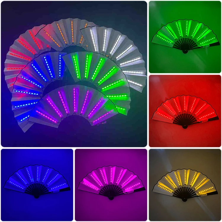 13inch 6V Foldable Hand Fan Led Light Fan Glowing Fan For Night Performance DJ Bar Club Decoration Stage Performance Props