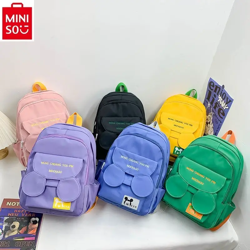 MINISO рюкзак для детского сада с мультяшным изображением Микки из Диснея для путешествий, вместительный нейлоновый рюкзак для хранения