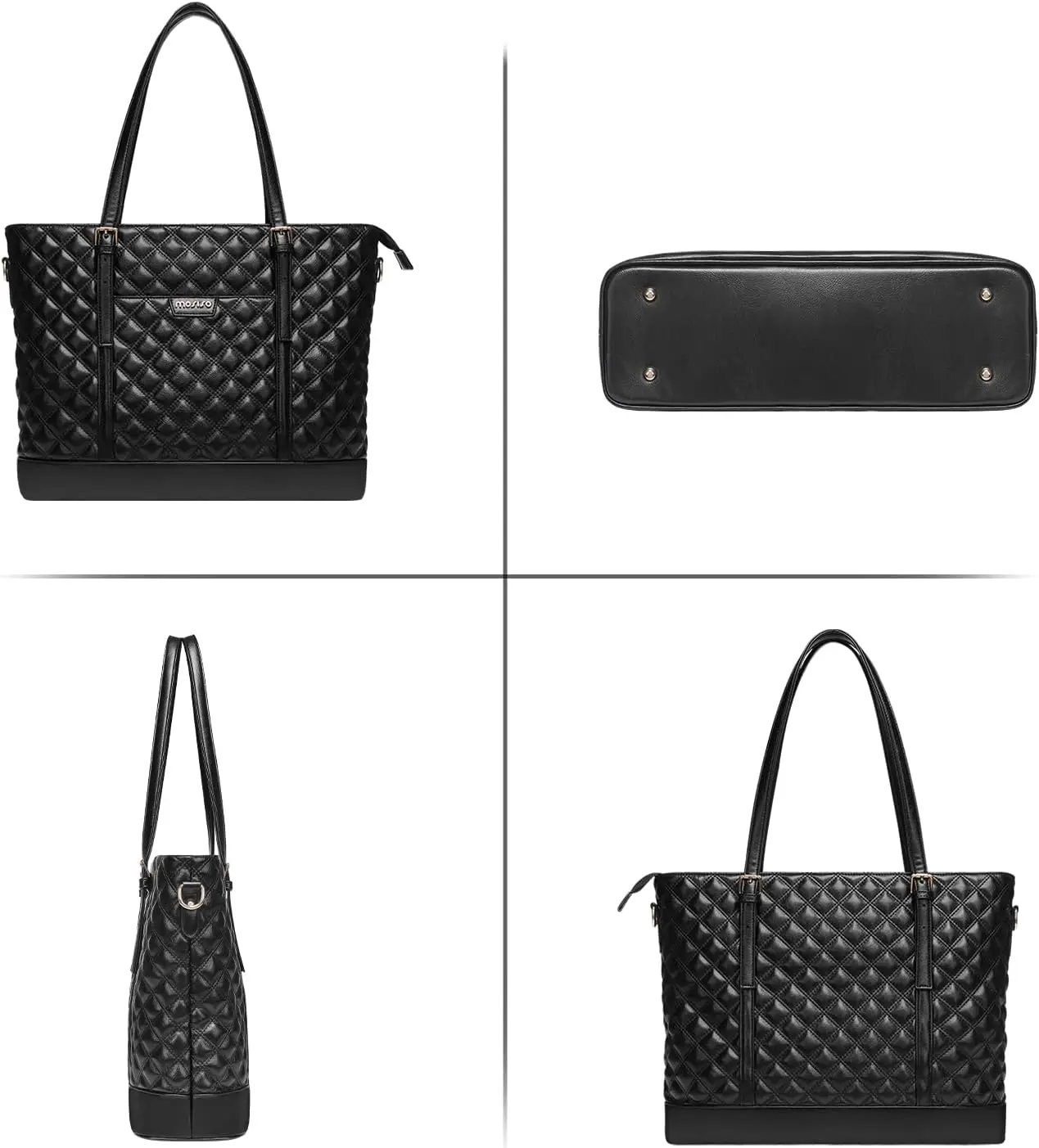 MOSISO Laptop Tote Bag for Women 15.6 inch Briefcase Bag Large Capacity Rhombus Quilted Leather Laptop Bag with Small Purse