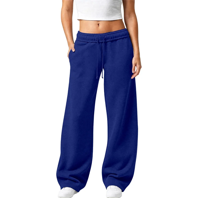 NEUE einfarbige Damen-Sweatpants, lässig und bequem, Damen-Hose mit Kordelzug, gerade geschnitten, lockere, lässige Hose mit Kordelzug, weites Bein – Detail 11