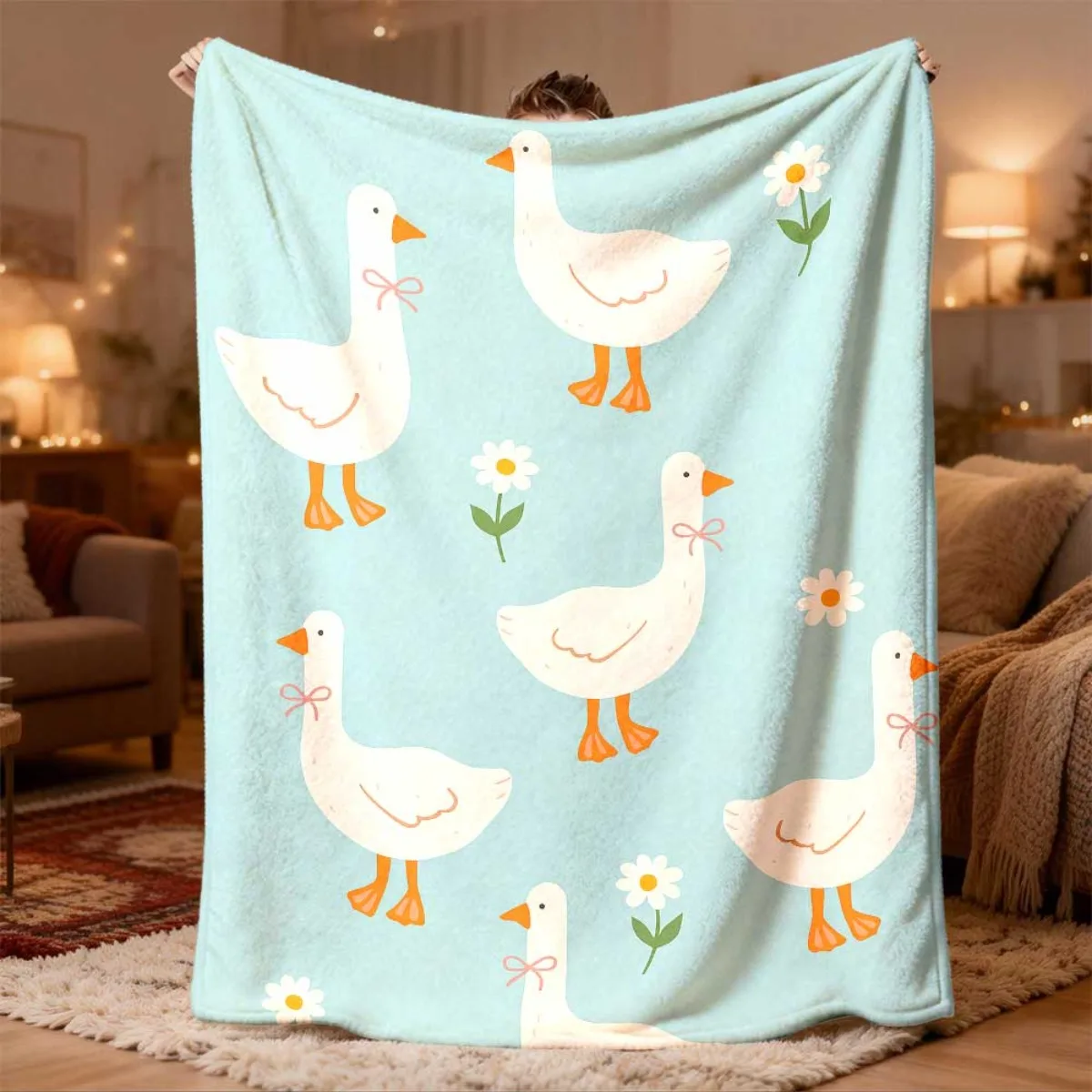 Cute Chicken Print Throw Blanket Nursery Lap Blanket Gift Cozy Pastel Blue Baby Shower Kids Throw