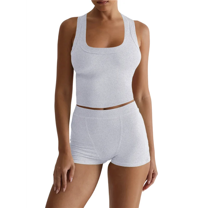 A83F-Women's Slim Fit Sports Shorts Set Sleeveless Top And Shorts