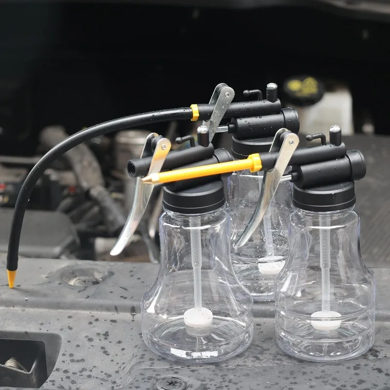 Press-Type Transparent Oil Can with Plastic Spout Oil Dispenser with Short & Long Nozzle for Bike Motorcycle Maintenance