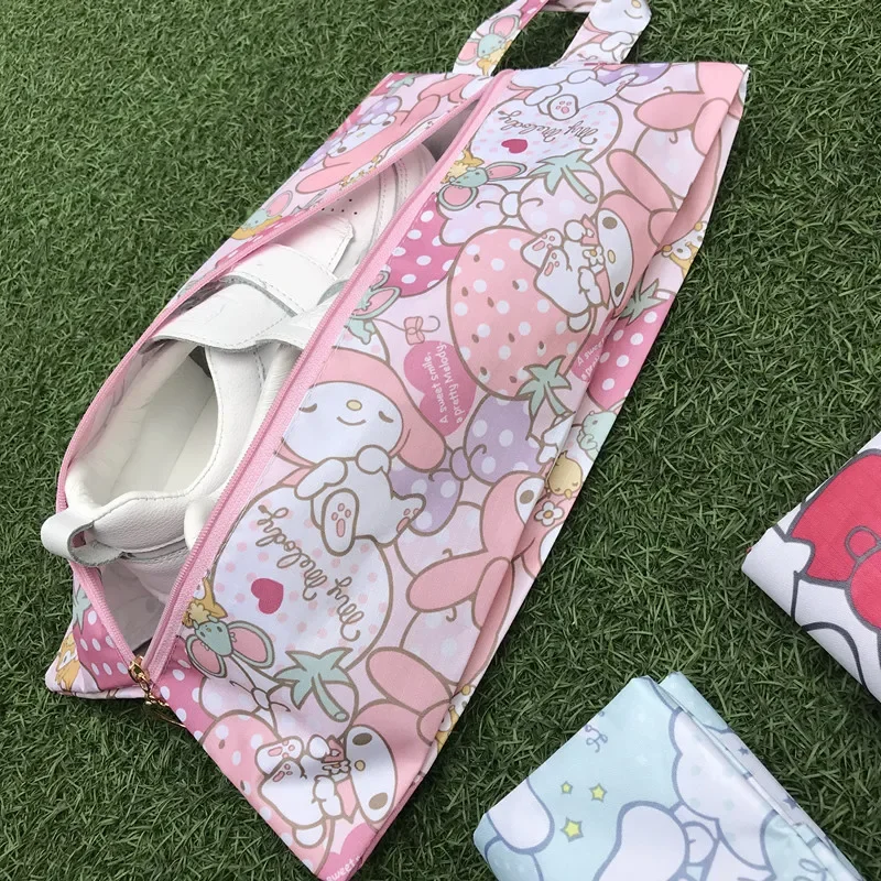 Sanrio Kawaii Hello Kitty Shoe Bag Cartoon Cinnamoroll Travel Waterproof Oxford Cloth Shoe Cover Home Dustproof Shoe Storage Bag