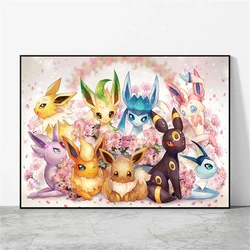 Autocollants muraux Pokemon Eevee, peinture sur toile, figurines d'action pour enfants, image décorative de dessin animé Rick, cadeaux pour la maison moderne