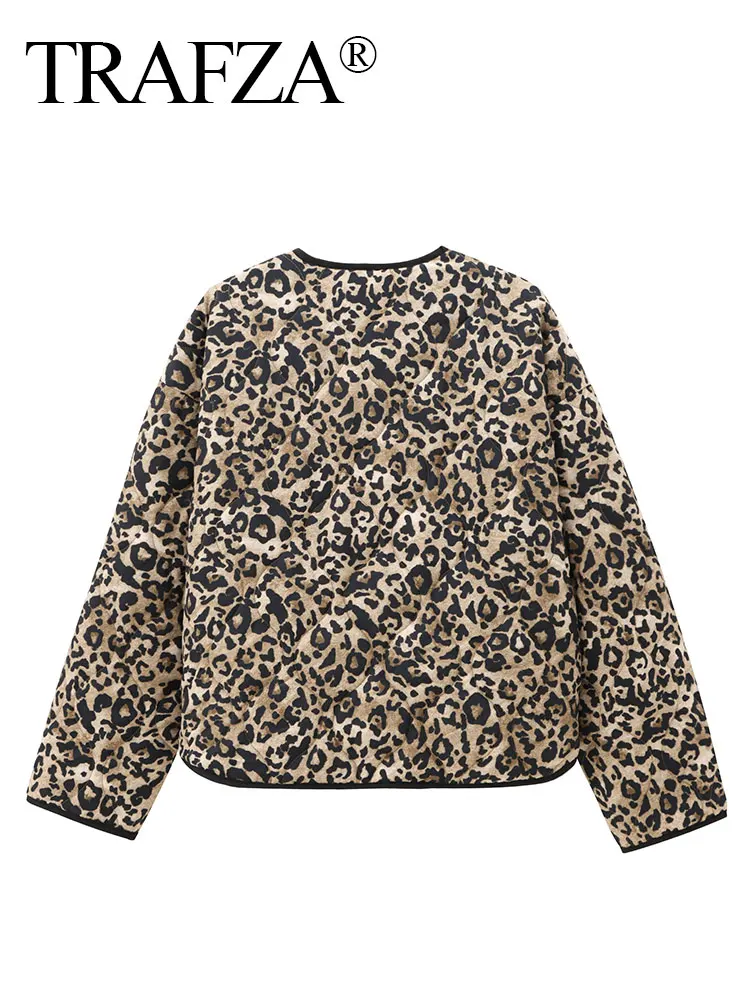 TRAFZA Cappotto da donna vintage con stampa leopardata monopetto manica lunga o collo giacca trapuntata autunno capispalla femminile High Street