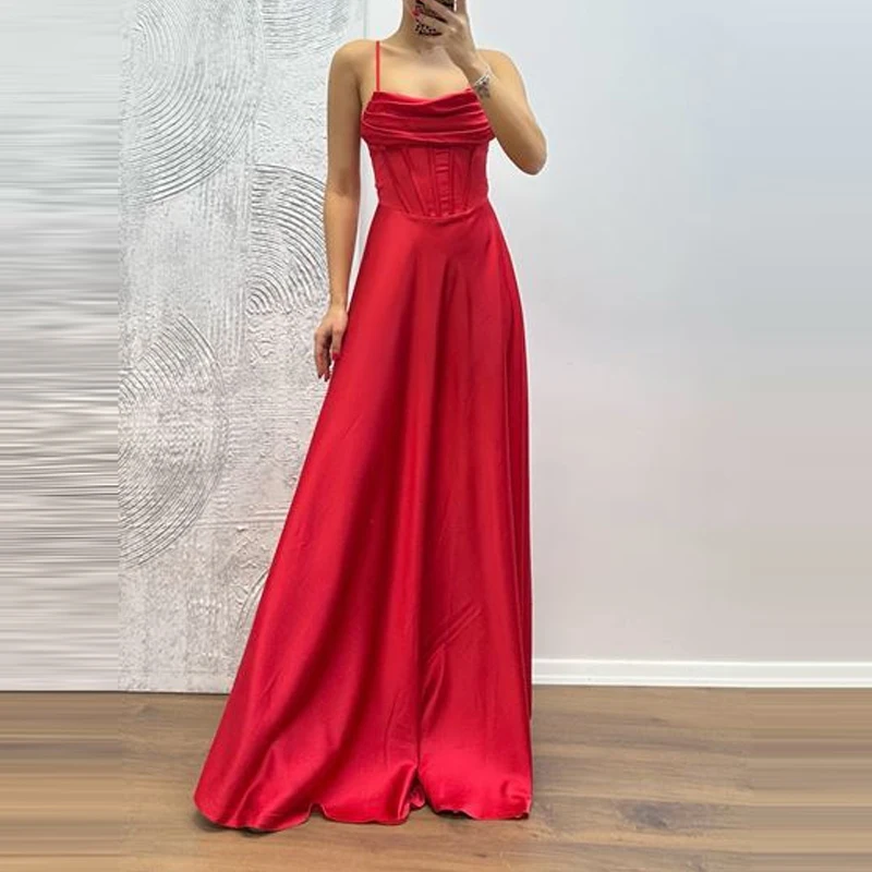 Abito da sera sexy a pieghe tinta unita a vita alta Abiti maxi da festa divisi da donna di lusso Nuovo abito halter scavato senza maniche in raso