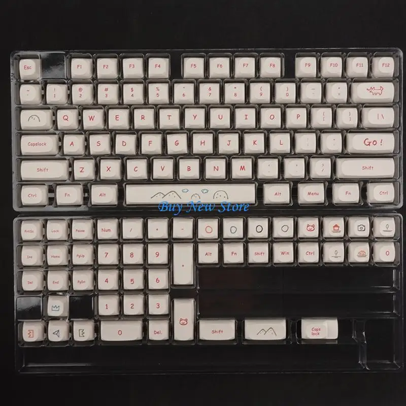 20ce 123 Keys Keys Keycaps White Graffiti Motyw Wysokość PBT-bark-sub kluczowe dla MX-SWITCH MECHANical Keyboard-Cute Cartoon