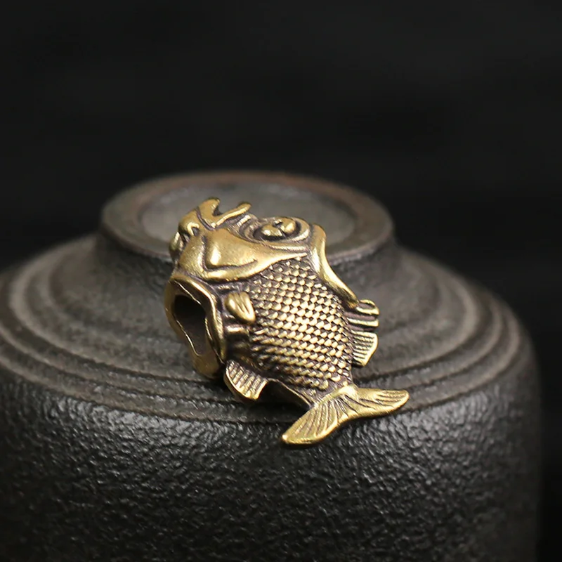 Brass African Piranha Knife Beads Flashlight Lanyard Pendants EDC Outdoor Tool Retro DIY Paracord Beads Fish Charms Accessories