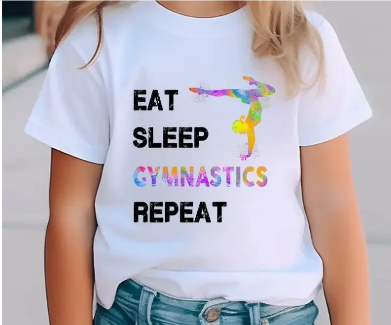 Children\'s Gymnastics Dancer printed Cotton T-shirt Dance Girl Clothes Baby T-shirt Cute casual short sleeve children\'s top