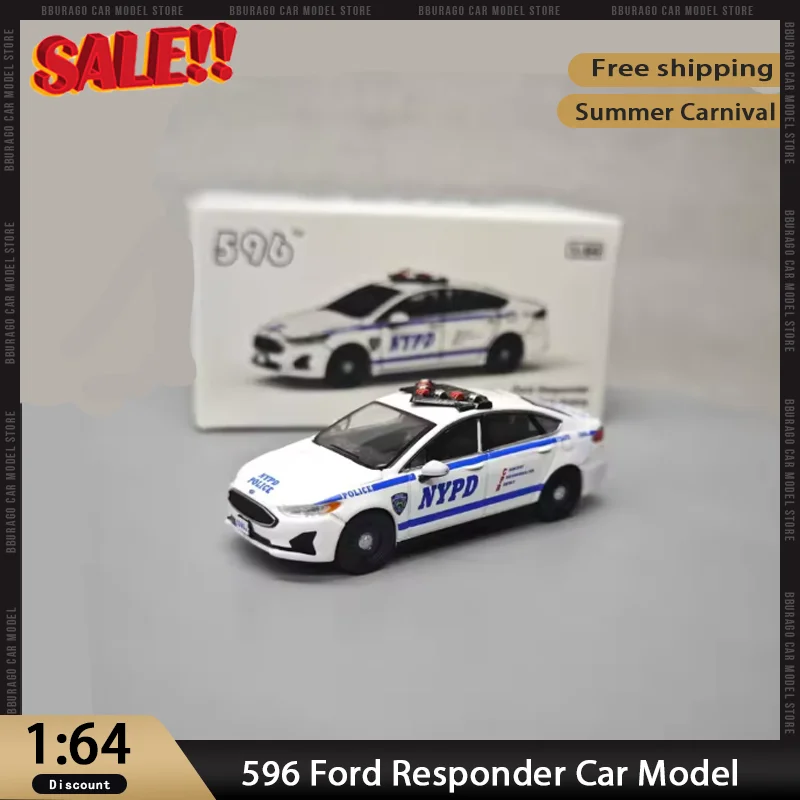 

596 1:64 Ford Responder Style Police Car Model Diecast Alloy Toy Vehicle with Light Pattern for Kids New York City Theme