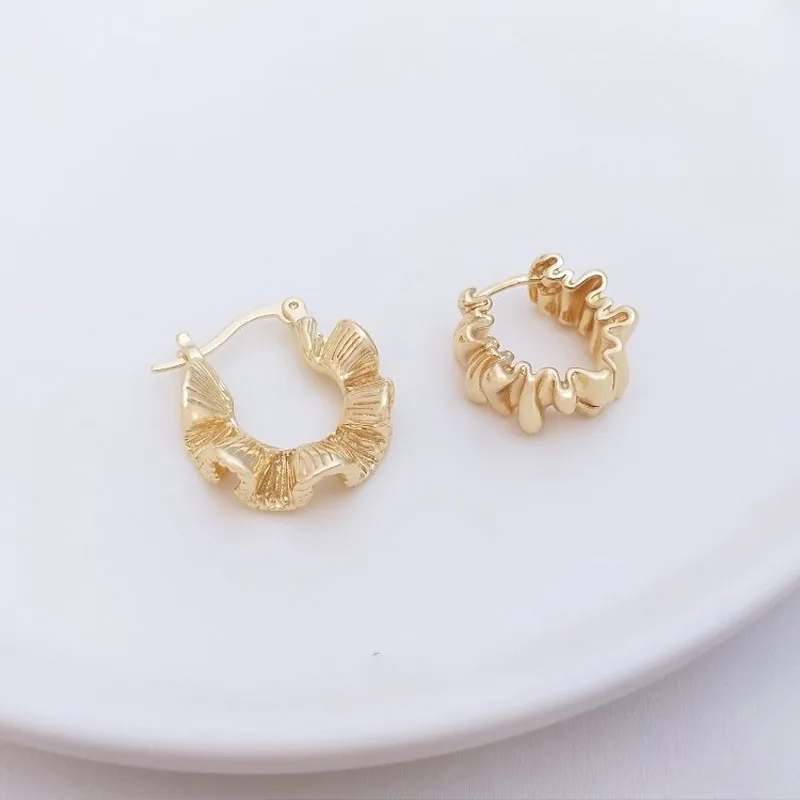 2PCS Gold Filled Three Dimensional Lace Earring DIY Handmade for Earring Accessories Materials Wave Texture Earring Accessories