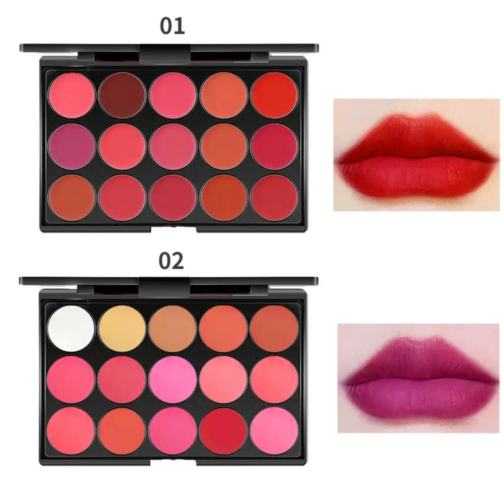 Nicht klebende, matte Lippenstift-Palette mit Tasse, langlebig, feuchtigkeitsspendend, 15-farbige Lipgloss-Palette, rotes, wasserfestes Lippen-Make-up-Werkzeug