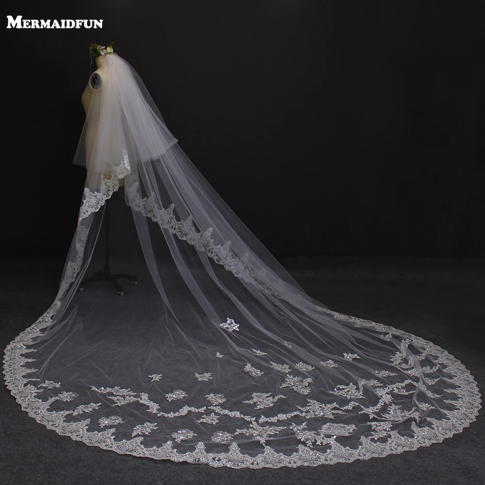 

Real Photos New Style Two Layers Lace Luxury Long Wedding Veils White Ivory 2T Bridal Veil Wedding Accessories