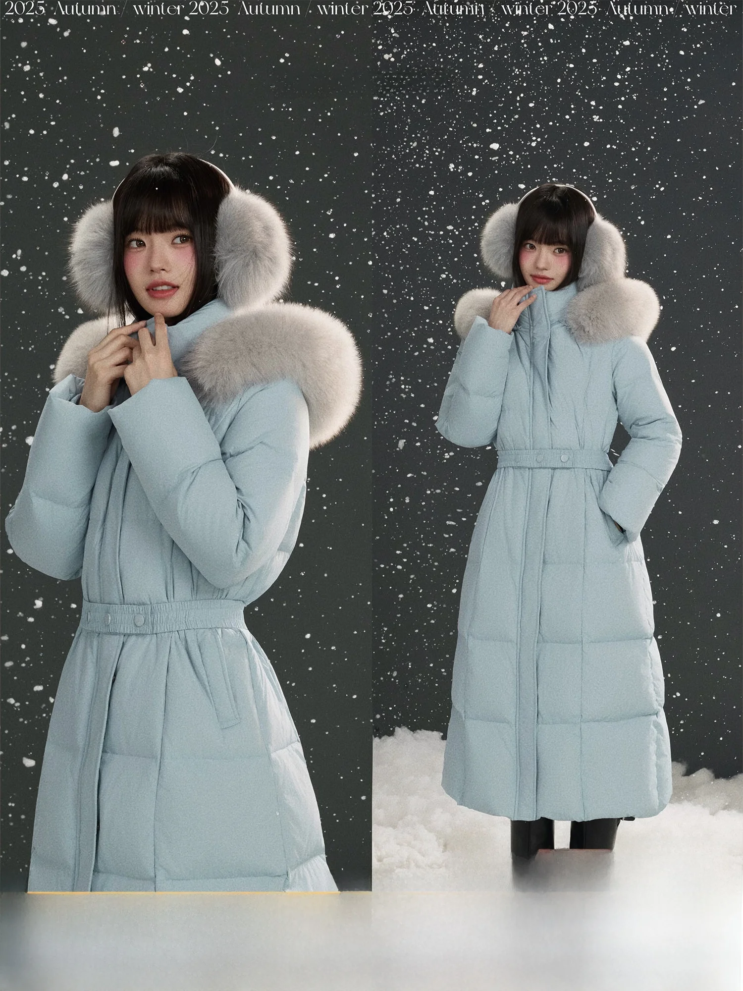 

Dalu Studio с воротником из натурального меха, трапециевидной формы 90, белый душ, эластичный пояс, с капюшоном, пуховый Jaet средней длины, женская мода