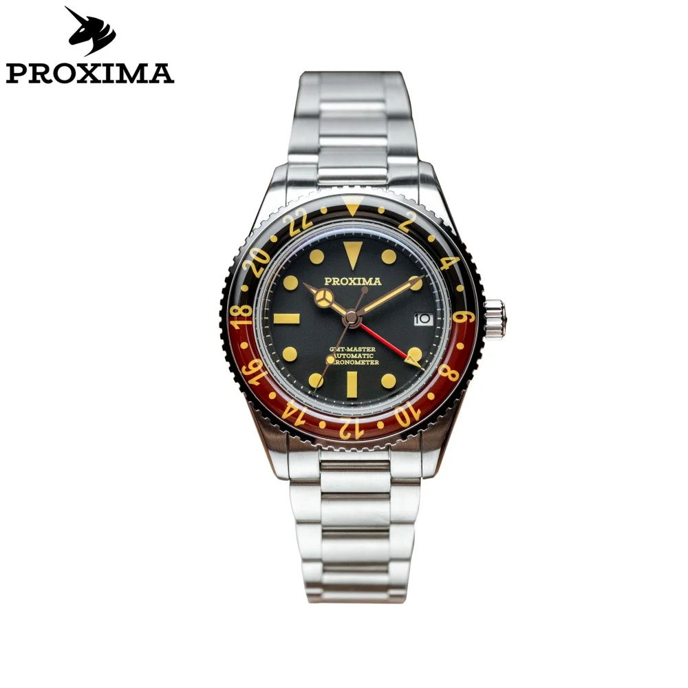 2024 New PX1719 NH34 GMT Luxury Sports Style Full Luminous Bidirectional Sapphire Bezel Automatic Mechanical Watch 20 Bar