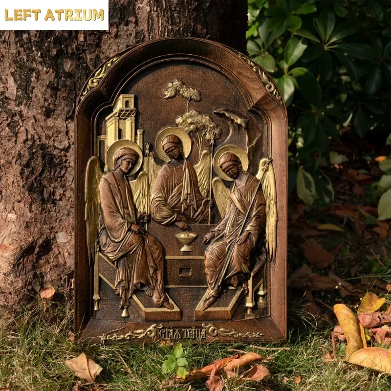 Religious Catholic Holy Trinity Wood Carving Ornament, Holy Family Home Wall Decor