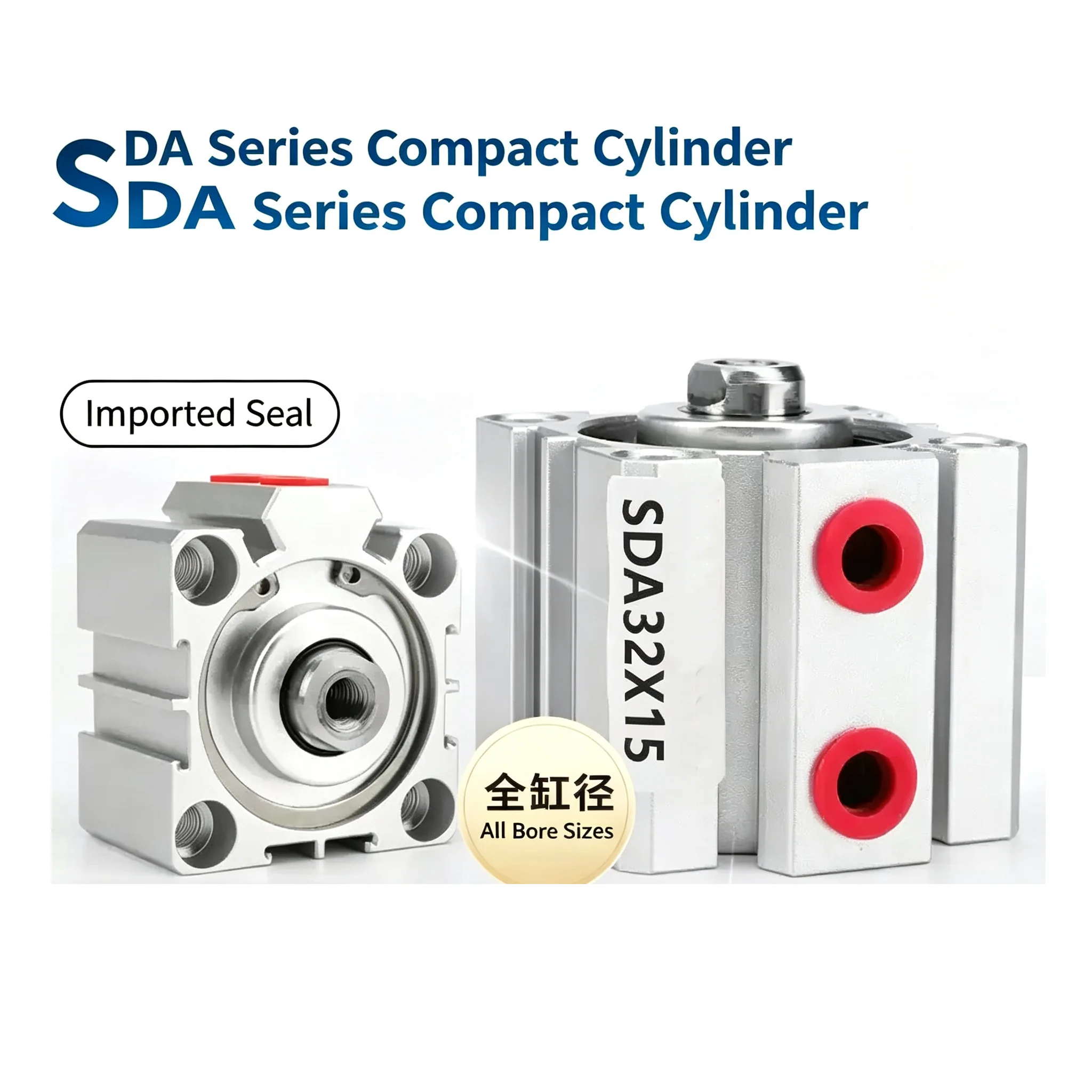 SDA 16/25/50/100mm Bore Double Acting 5/10/20/30/40/50/60/70/80/90/100mm Stroke Compact Air Pneumatic Cylinders