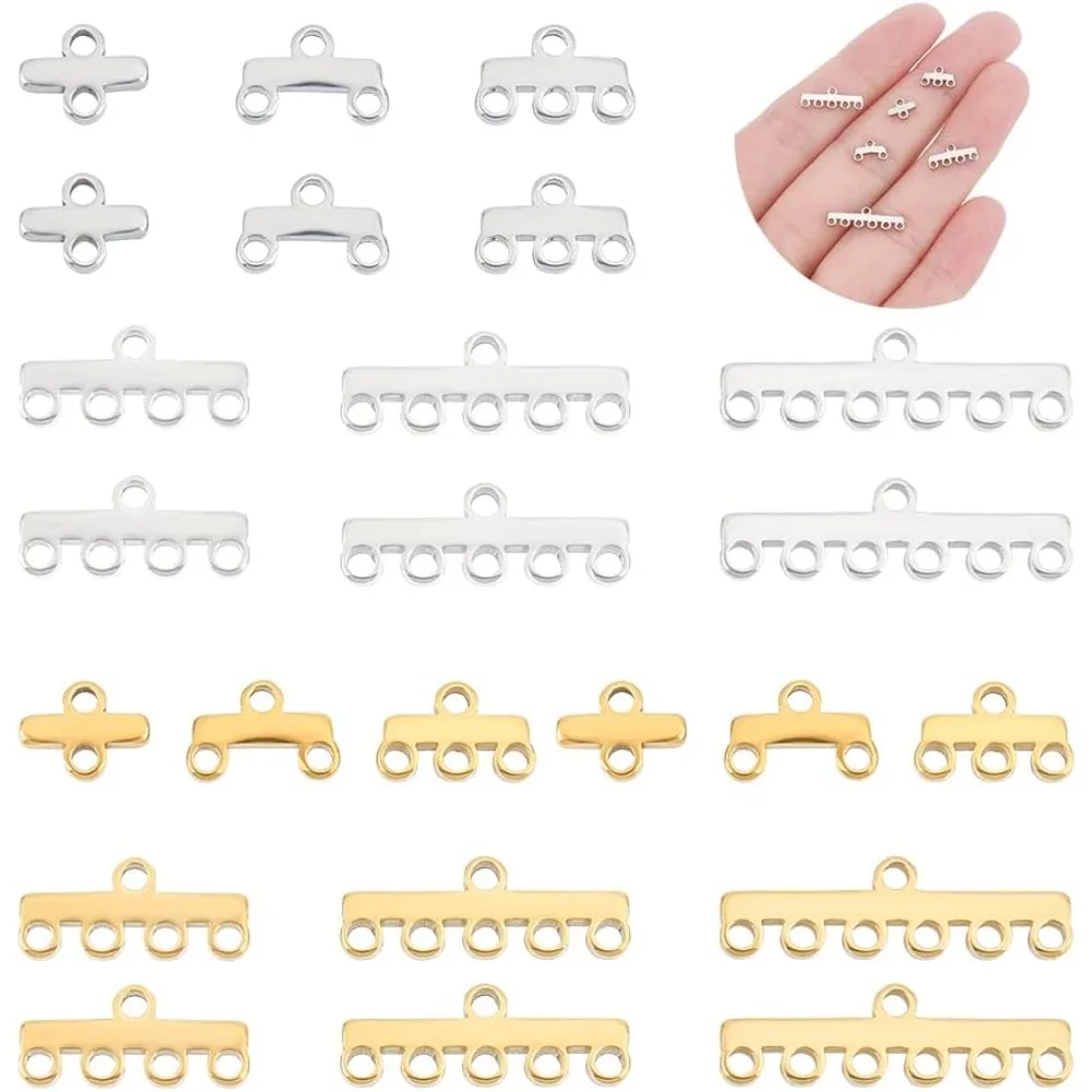 

24 Pcs 2 Color 6 Styles 304 Stainless Steel Links Chandelier Component Links Multi Loop Connectors MultiStrand Clasps Lock